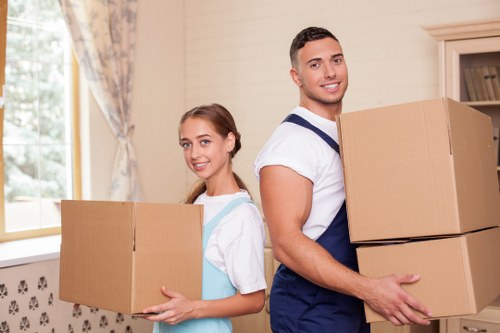 Boxes and furniture prepared for transport on a Wandsworth moving job